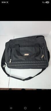 Vintage 90s Skyline Black Canvas Travel Bag Carry On Messenger Laptop Case